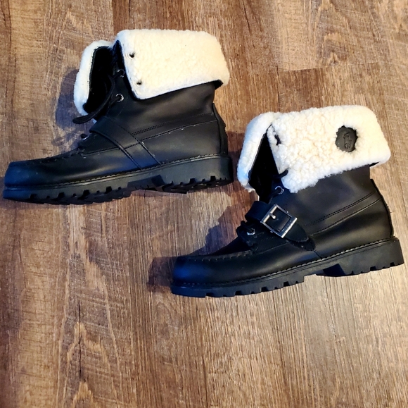 EUC Ralph Lauren Polo BLK Leather/Sherpa Boots 5 - Picture 2 of 8